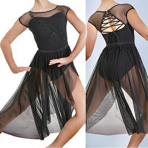 WEISSMAN Dance black lyrical maxi mesh dress appliqué Amen 12333 child LC